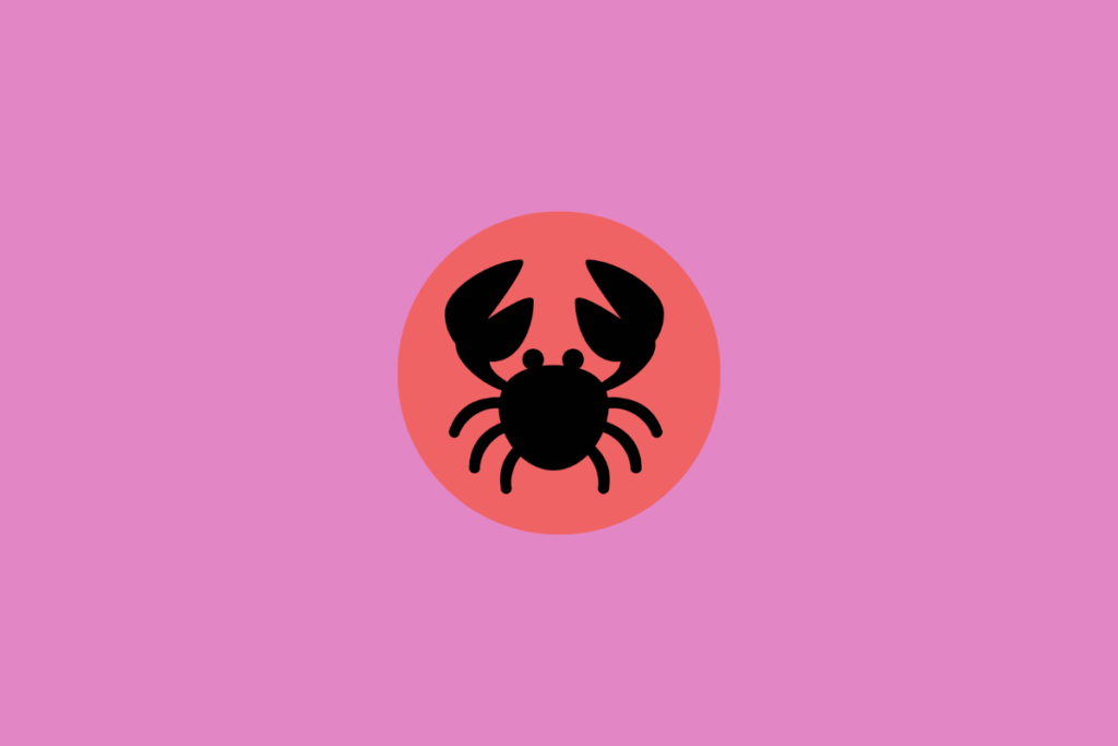Ilustração do signo de câncer dentro de um círculo vermelho e centralizado em fundo rosa