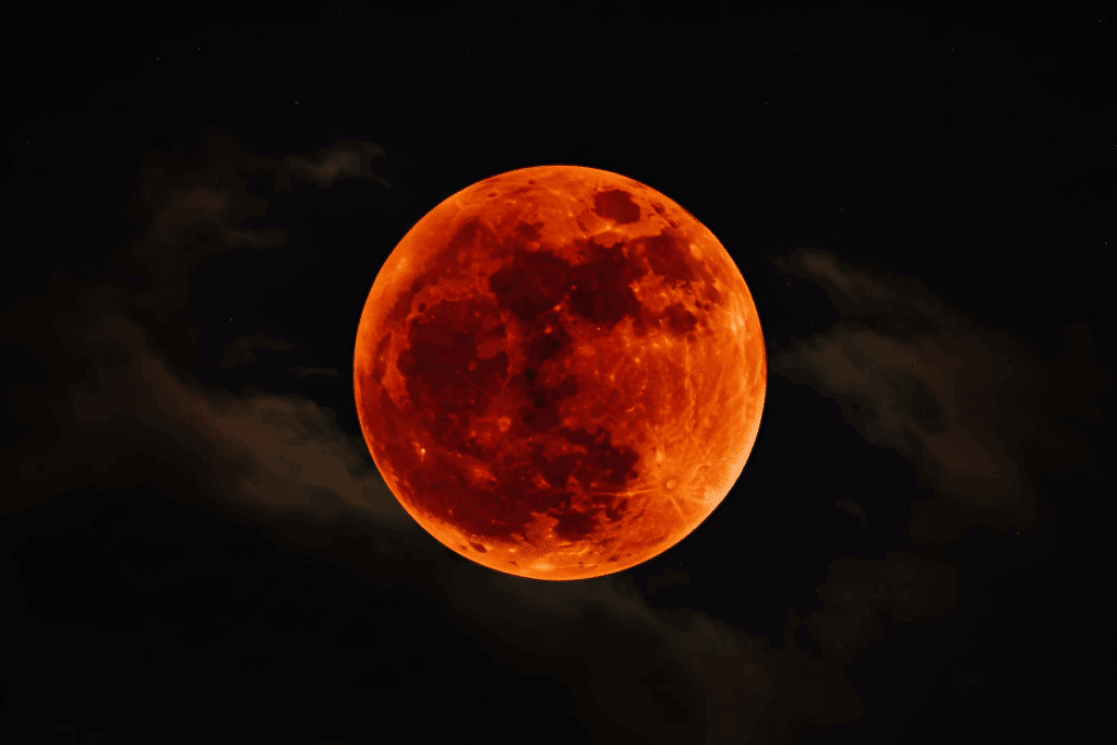 Lua com cor avermelhada no céu