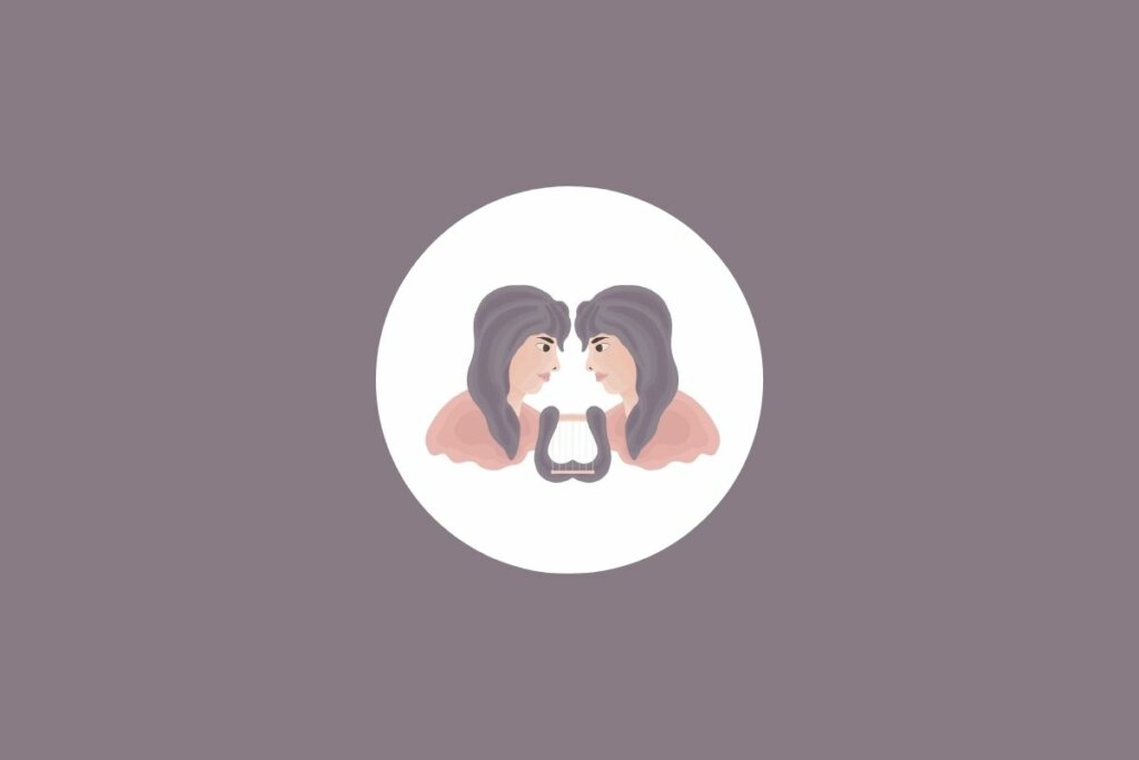Ilustração de duas pessoas em um círculo branco sobre um fundo marrom-claro