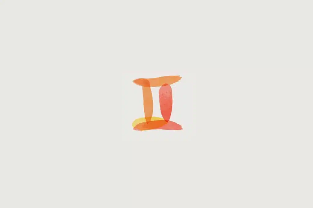Ilustração do signo de gêmeos em laranja sobre um fundo cinza