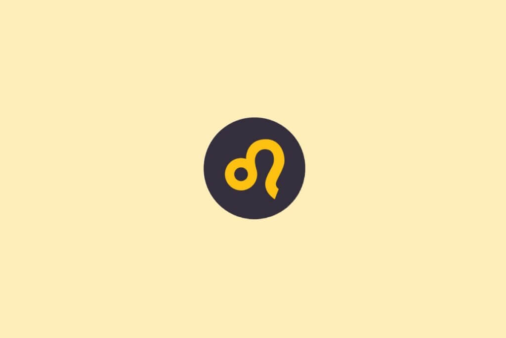 Um símbolo do signo de Leão em amarelo, dentro de um círculo escuro, sobre um fundo claro bege