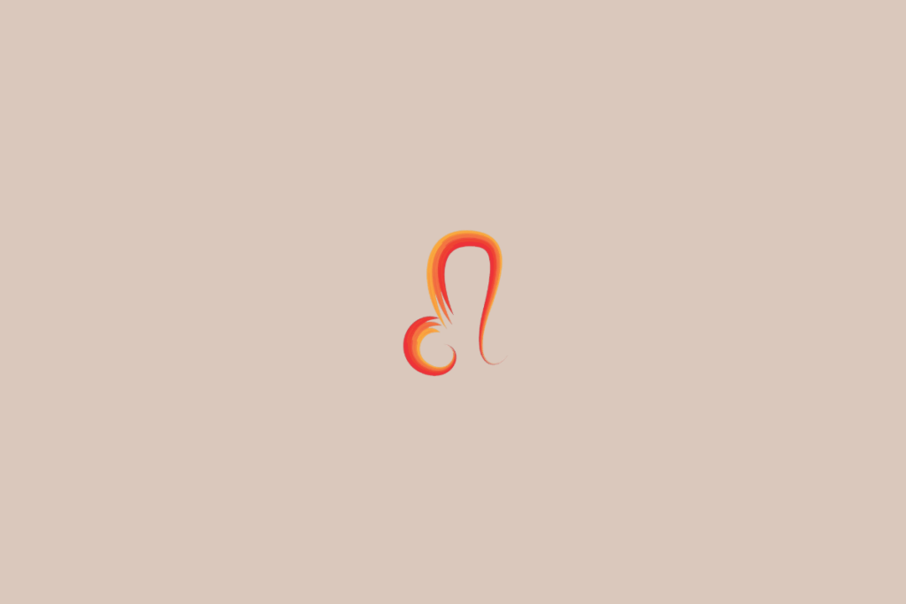 Ilustração do signo de Leão, na cor laranja, centralizada sobre um fundo bege-claro