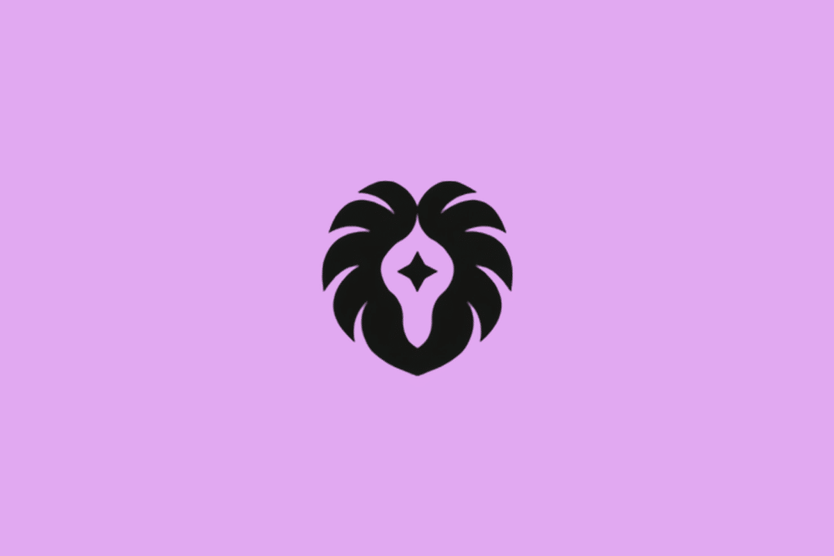 Símbolo do signo de Leão em preto com uma estrela em fundo roxo
