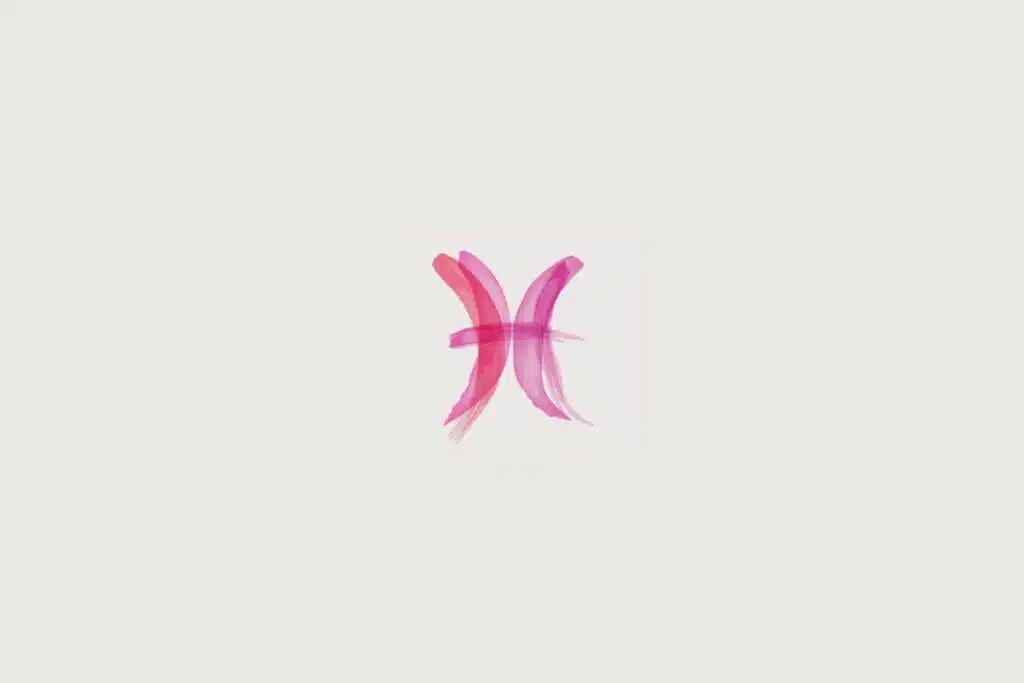 Ilustração do signo de peixes em rosa sobre um fundo cinza