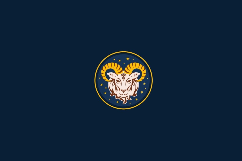 Ilustração do signo de Áries em amarelo sobre um fundo azul