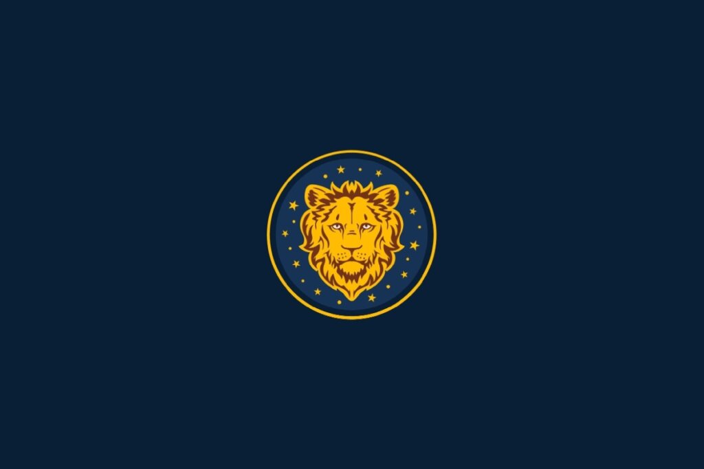 Ilustração do signo de Leão em amarelo sobre um fundo azul