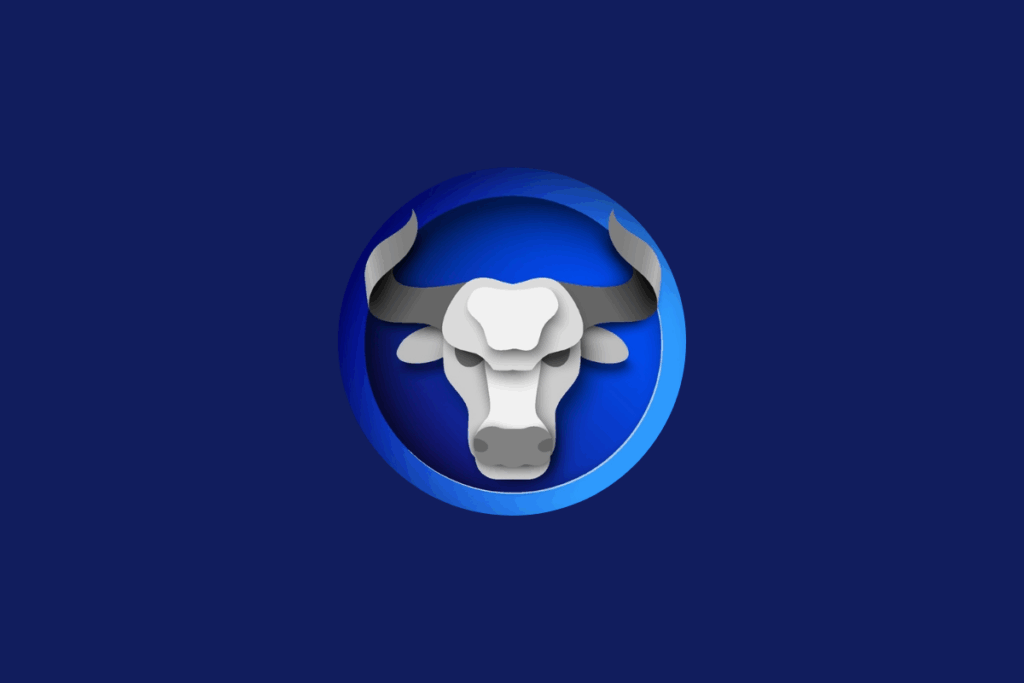 Ilustração do signo de Touro em cinza, dentro de uma esfera com cores mesclando tons de azul-claro e azul-escuro, centralizada sobre um fundo azul-escuro