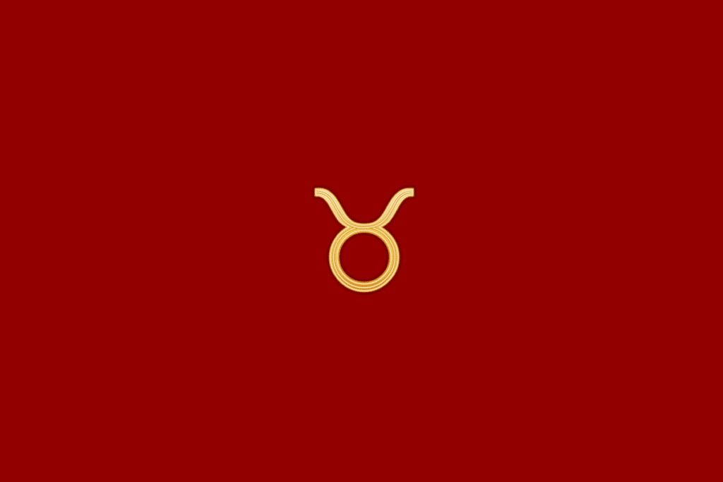 Ilustração do signo de touro em dourado, centralizado em fundo vermelho