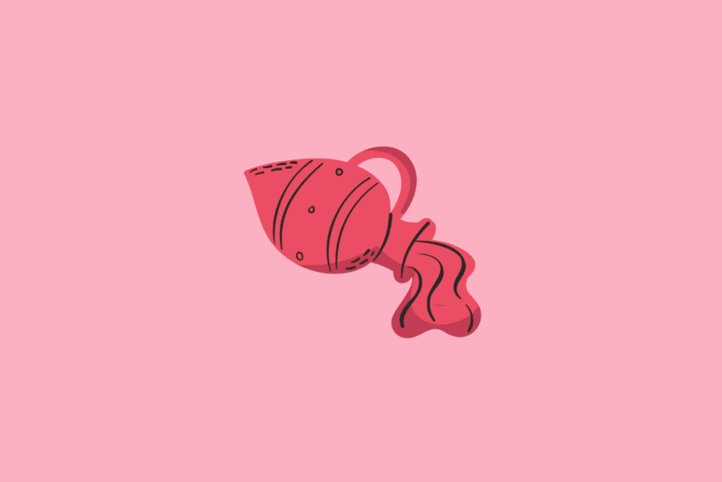 Ilustração simples do signo de Aquário, representada por um jarro de água rosa vibrante inclinado vertendo líquido sobre um fundo rosa claro.