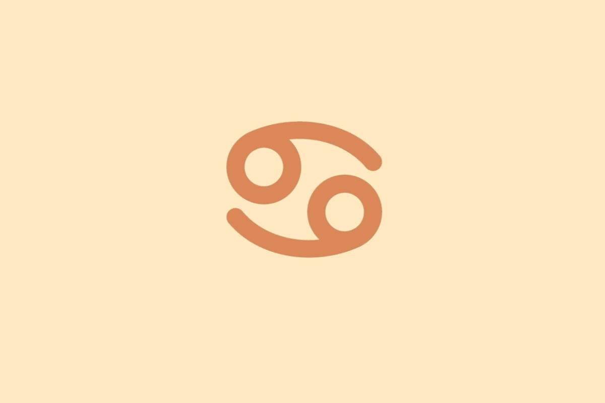 Símbolo minimalista do signo de Câncer em tom terracota sobre fundo laranja