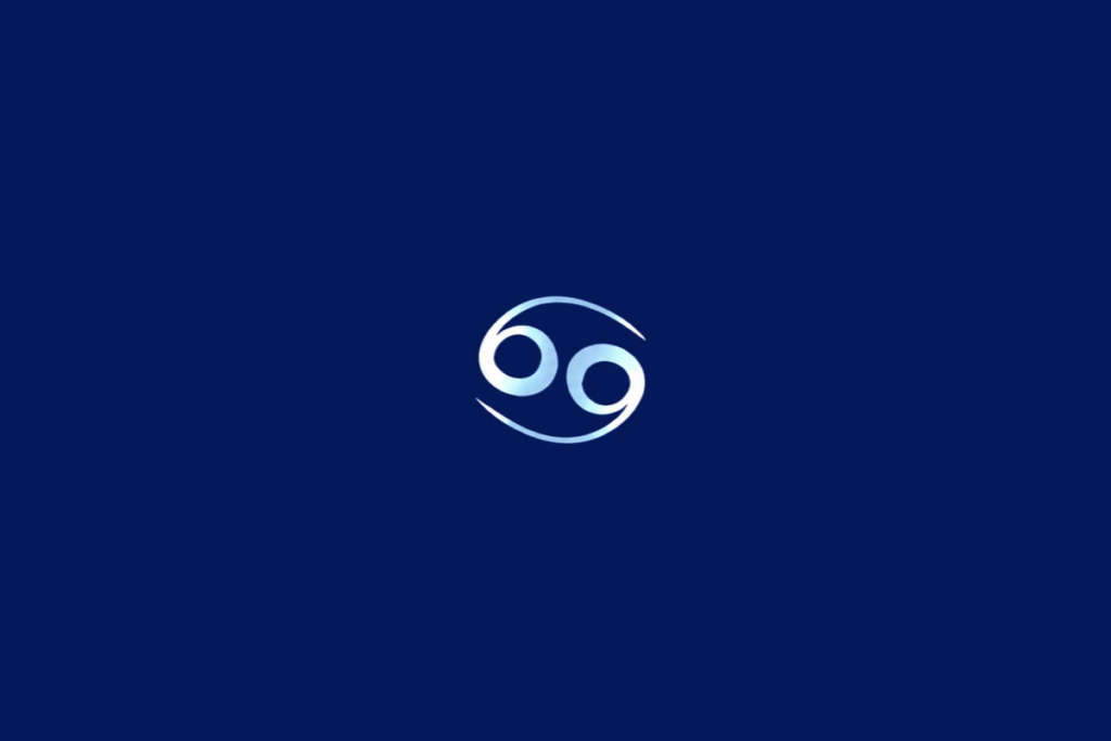 Símbolo do signo de Câncer em tom azul-claro, centralizado sobre um fundo azul-marinho.
