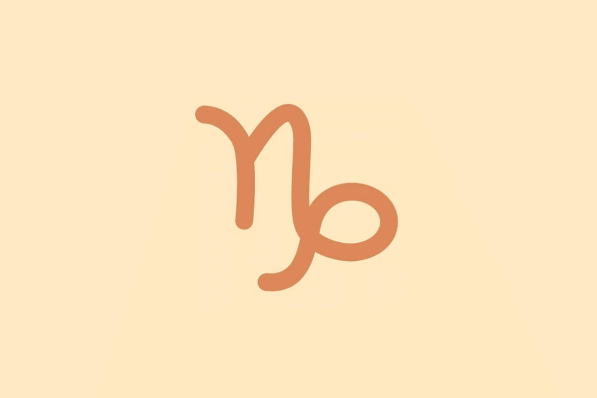 Símbolo minimalista do signo de Capricórnio em tom terracota sobre fundo laranja