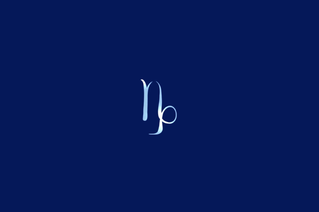 Símbolo do signo de Capricórnio em tom azul-claro, centralizado sobre um fundo azul-marinho.