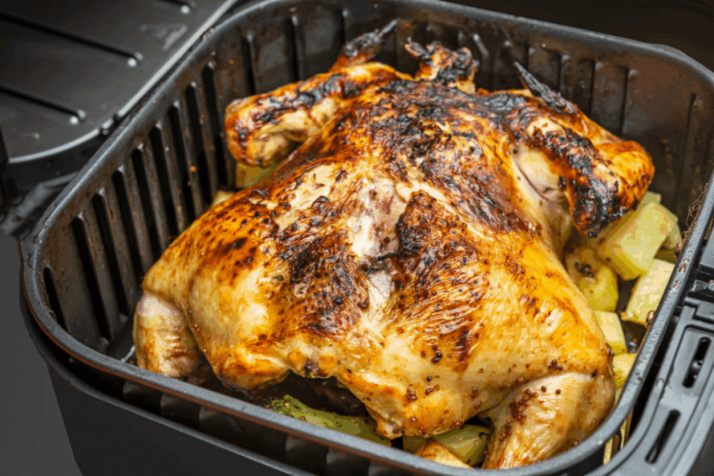 Frango assado com batata e brócolis air fryer