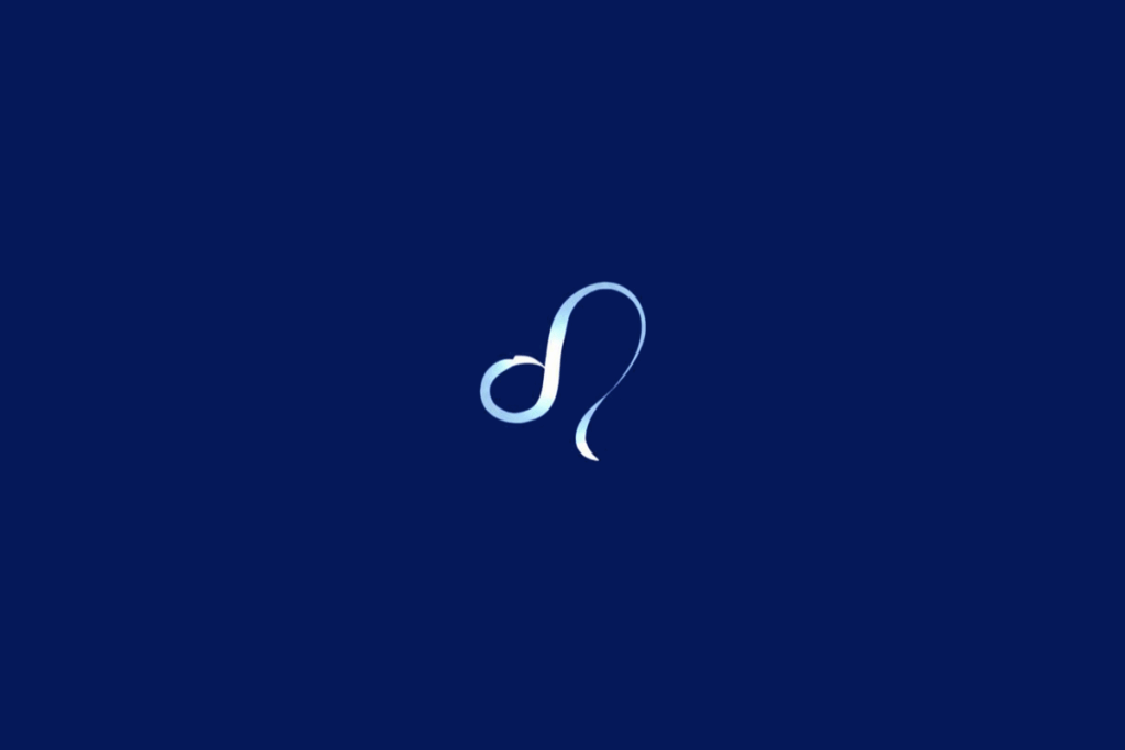 Símbolo do signo de Leão em tom azul-claro, centralizado sobre um fundo azul-marinho.