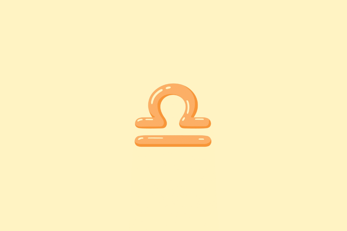 Ilustração do símbolo do signo de Libra, com um arco arredondado apoiado sobre uma linha horizontal, em tom laranja, sobre um fundo amarelo-claro.