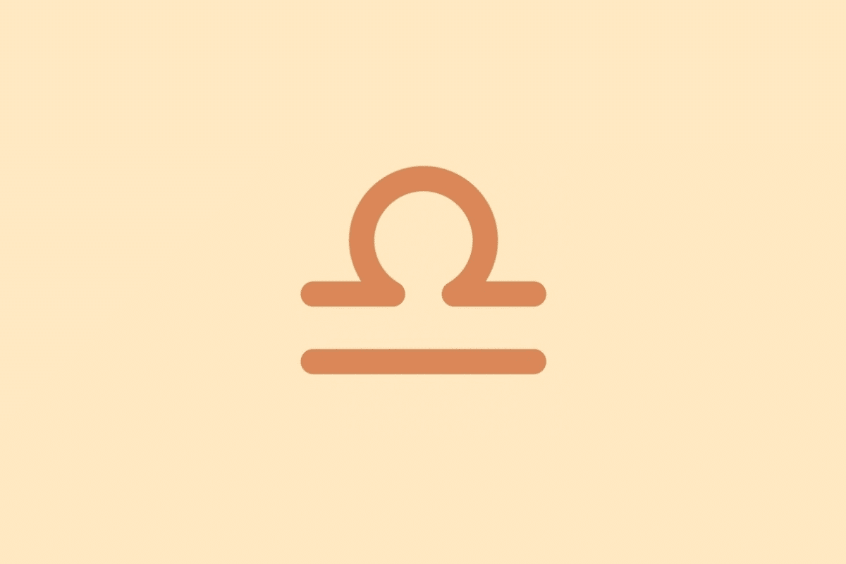Símbolo minimalista do signo de Libra em tom terracota sobre fundo laranja