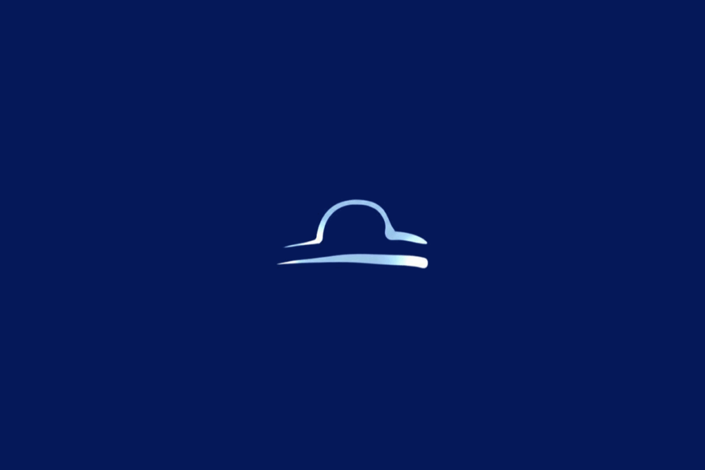 Símbolo do signo de Libra em tom azul-claro, centralizado sobre um fundo azul-marinho.
