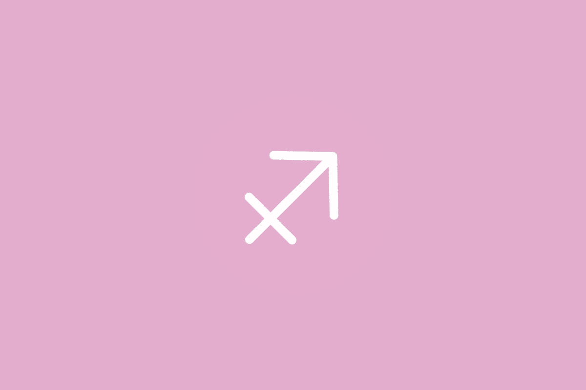 Imagem de fundo rosa-claro iluminado ao centro. No centro está uma flecha branca apontada na diagonal para o canto superior direito, com um pequeno traço a cruzar a haste perto da base