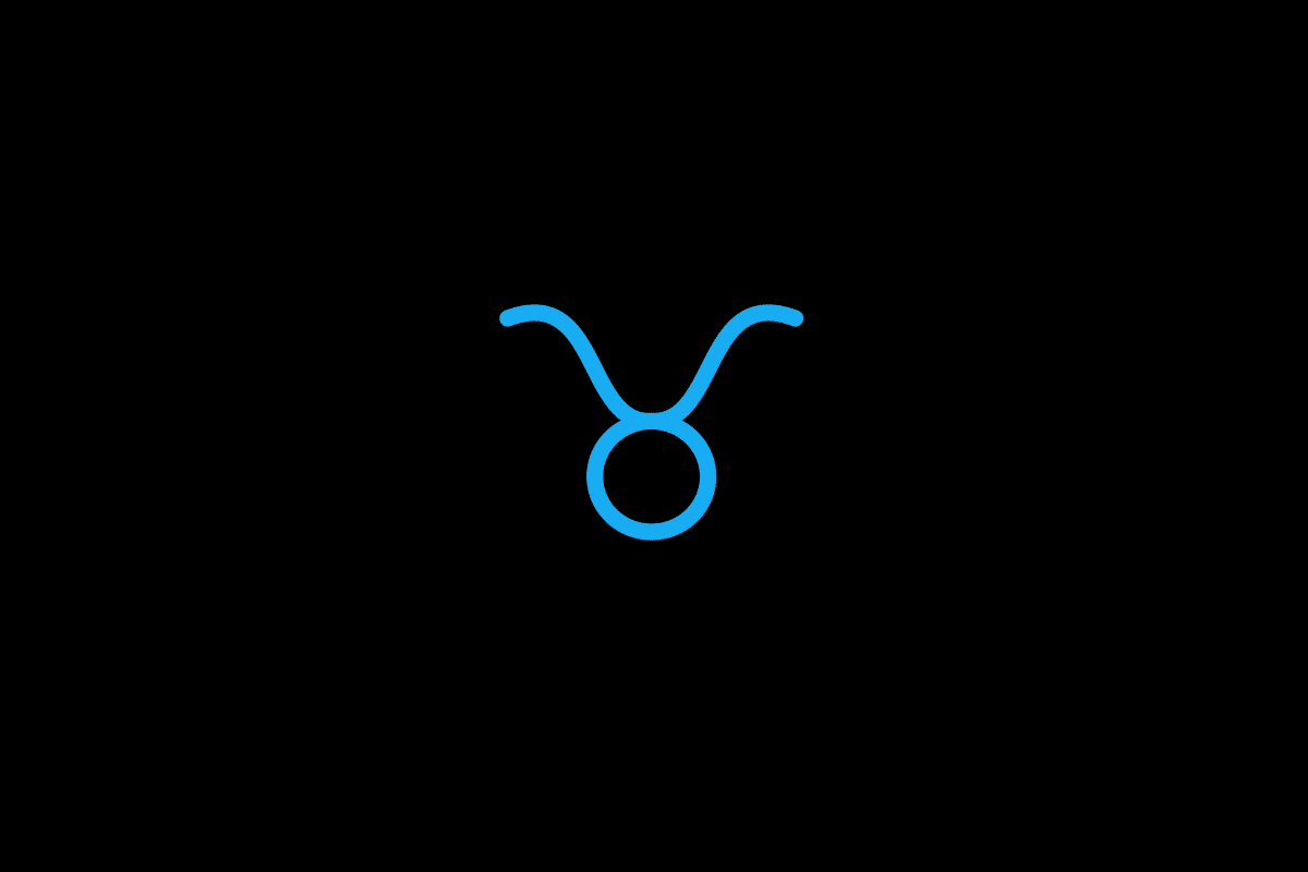 Símbolo do signo de Touro em tom azul-claro, centralizado sobre um fundo preto