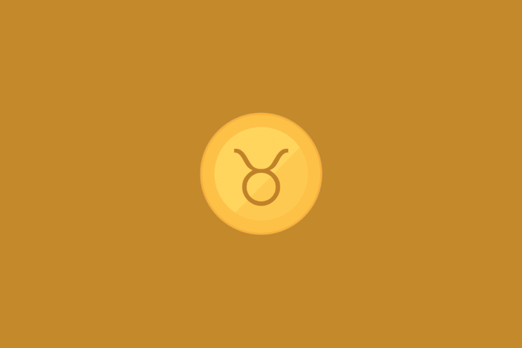 Ilustração minimalista do signo de Touro, com o símbolo astrológico em tom marrom-dourado no centro de um círculo amarelo, sobre fundo uniforme em tom mostarda.