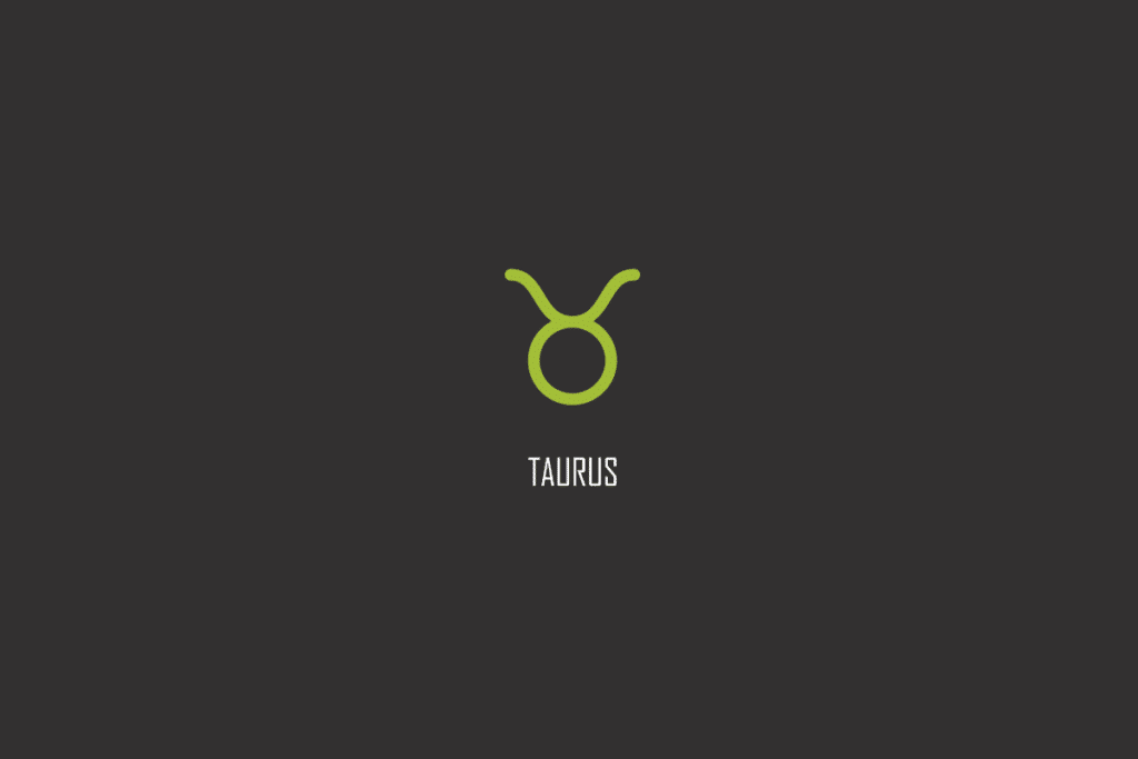Símbolo verde de Touro com o nome TAURUS escrito abaixo, sobre fundo cinza escuro
