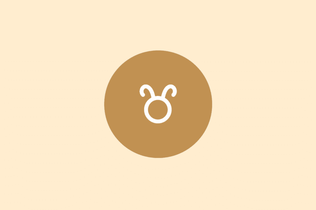 Ilustração do signo de Touro em branco dentro de um círculo marrom, centralizado sobre fundo bege-claro