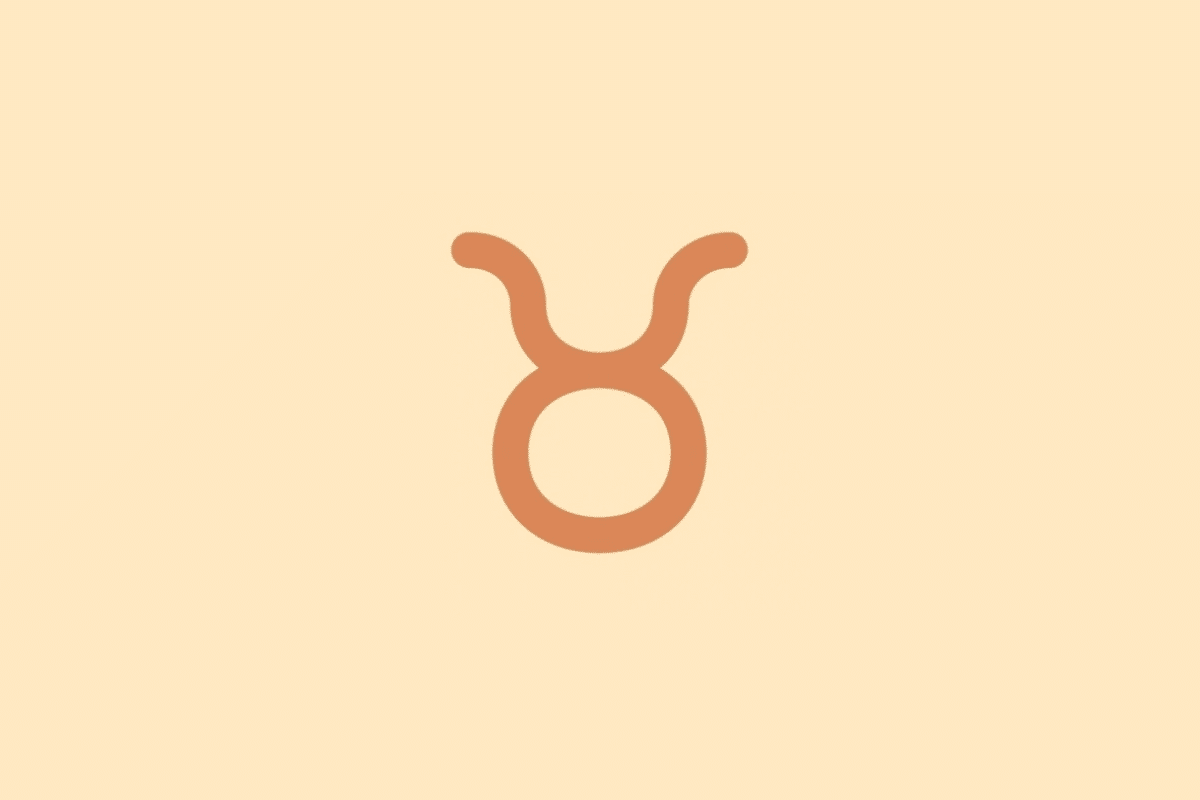 Símbolo minimalista do signo de Touro em tom terracota sobre fundo laranja
