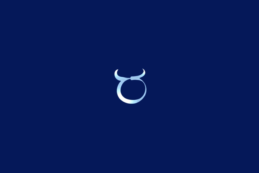 Símbolo do signo de Touro em tom azul-claro, centralizado sobre um fundo azul-marinho.