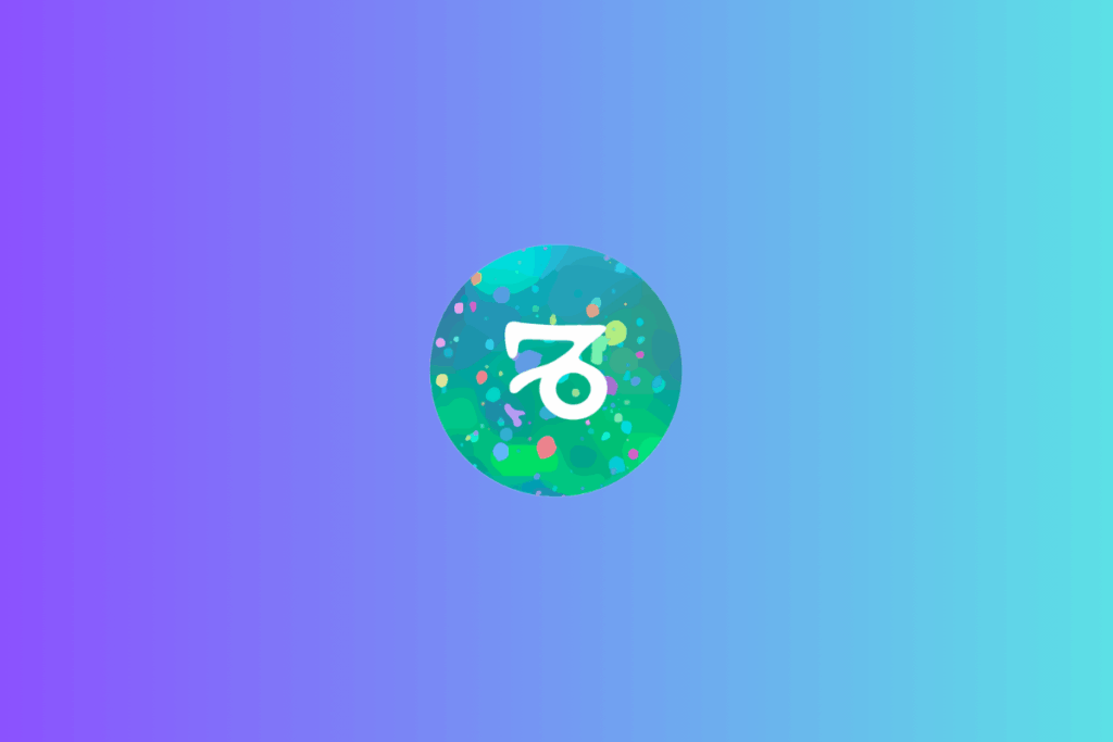 Símbolo do signo de Capricórnio, em branco, formado por uma haste curva na parte superior, ligada a um traço descendente que termina em uma volta ovalada à direita. O desenho está dentro de um círculo com formas irregulares e pontos multicoloridos em azul, turquesa, verde, rosa, amarelo e roxo. O fundo tem um degradê do roxo, à esquerda, ao azul-claro e turquesa, à direita.