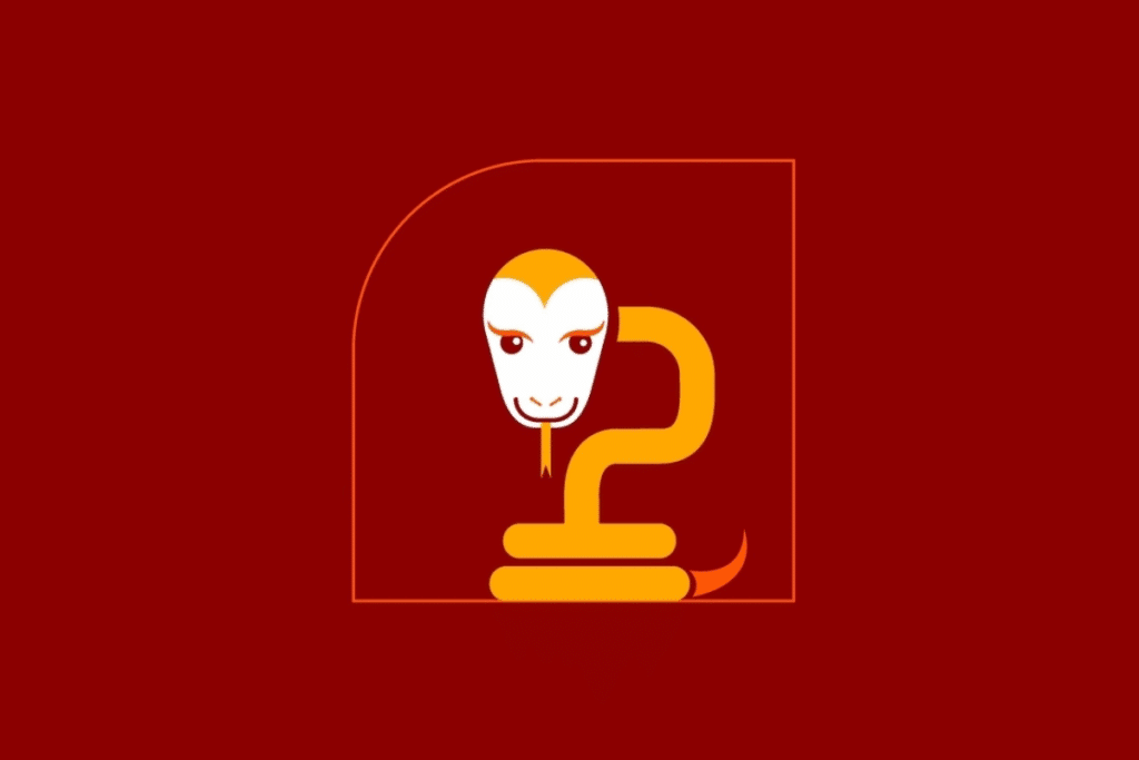 Ilustração vetorial simplificada de uma cobra amarela e laranja sobre um fundo vermelho.
