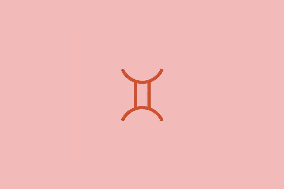 Símbolo do signo de Gêmeos em linhas vermelhas sobre um fundo rosa-claro.
