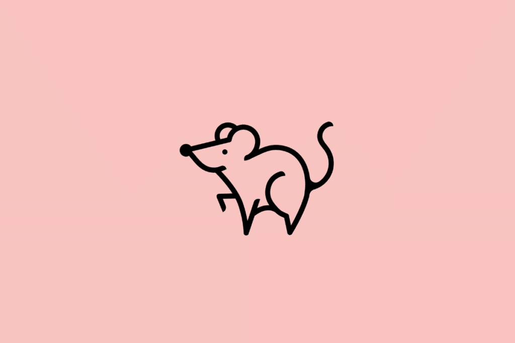 Ícone de um rato em linhas pretas sobre um fundo rosa