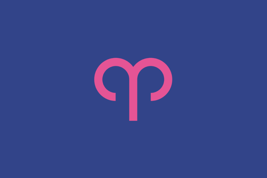 O símbolo astrológico do signo de Áries em rosa sobre um fundo azul-escuro