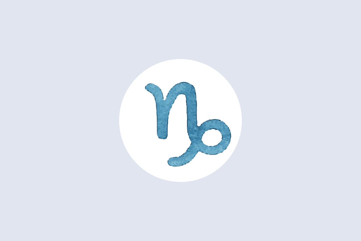 Símbolo astrológico de Capricórnio em textura de aquarela azul, centralizado em um círculo branco sobre fundo azul-claro