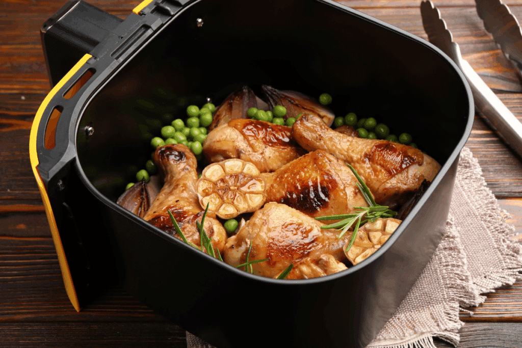 Frango assado com alho e ervilhas na air fryer