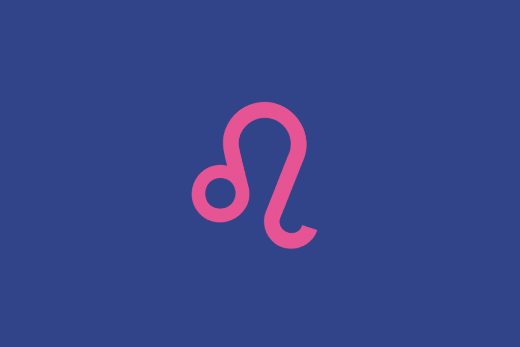 símbolo astrológico do signo de Leão em rosa sobre um fundo azul-escuro