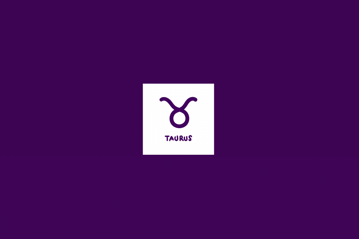 Ilustração do signo de touro dentro de um quadrado branco e centralizado em fundo roxo-escuro