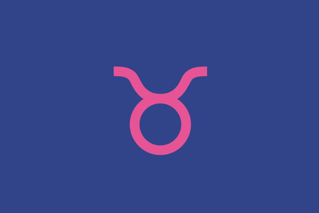 O símbolo astrológico do signo de Touro em rosa sobre um fundo azul-escuro
